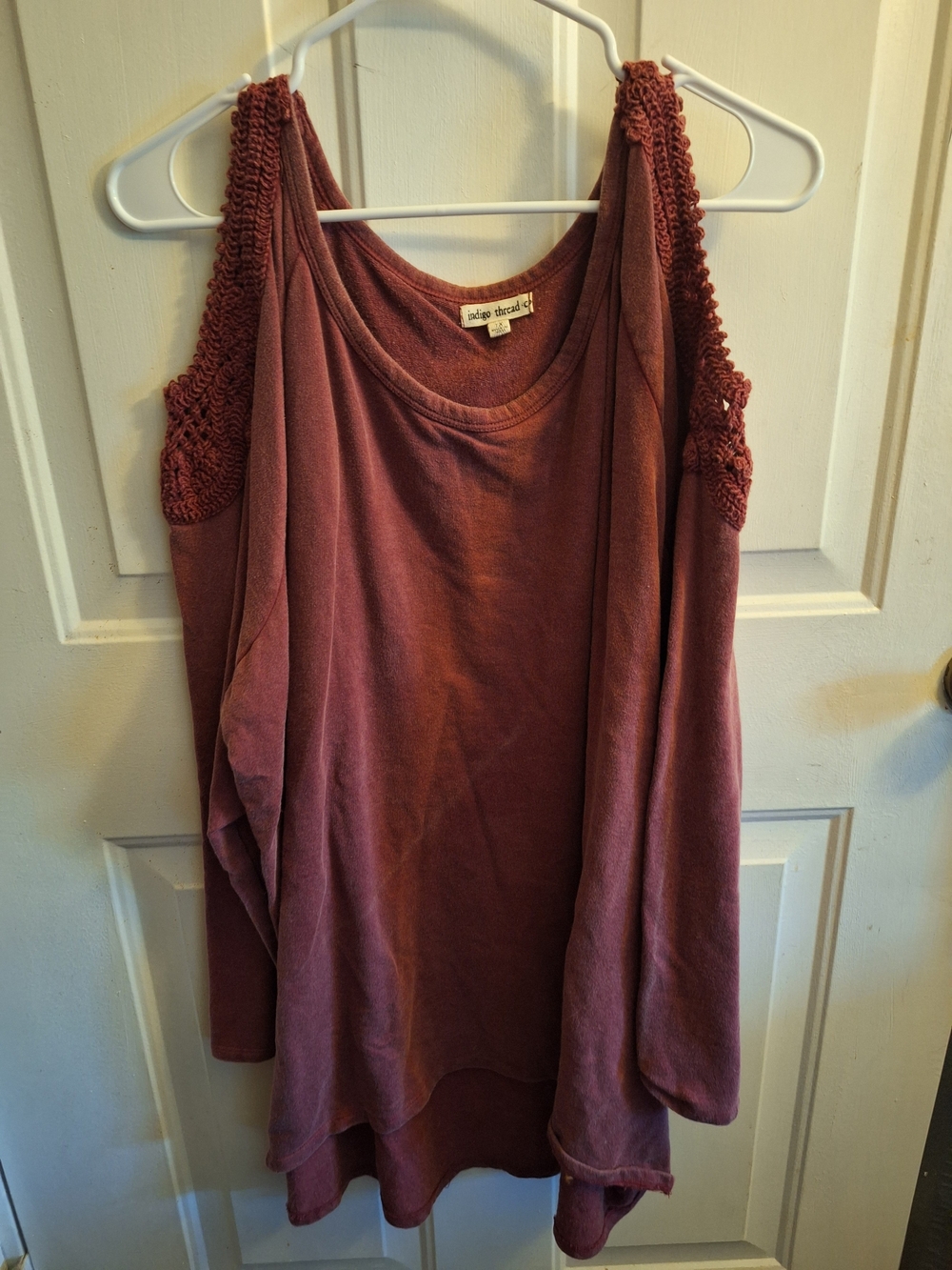 Ridge Thread Co. Women's Mauve Crochet-Trim Cold-Shoulder Tank